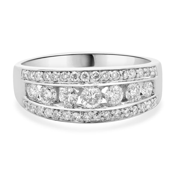 14 Karat White Gold Three Row Channel Set Diamond Ring