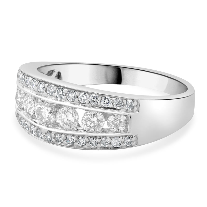 14 Karat White Gold Three Row Channel Set Diamond Ring