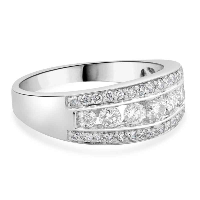 14 Karat White Gold Three Row Channel Set Diamond Ring