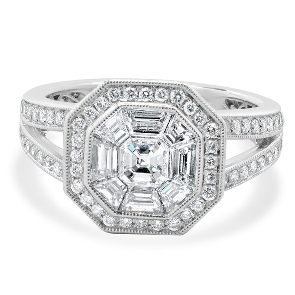 18 Karat White Gold Mosaic Set Diamond Ring