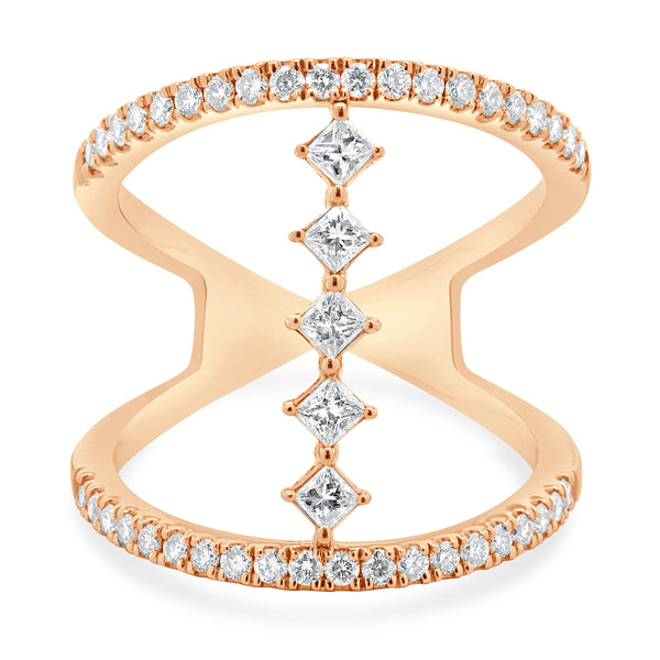 14 Karat Rose Gold Wide Diamond Bar Link Ring