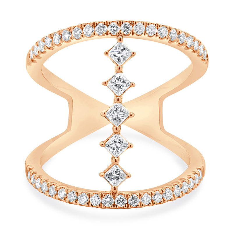 14 Karat Rose Gold Wide Diamond Bar Link Ring