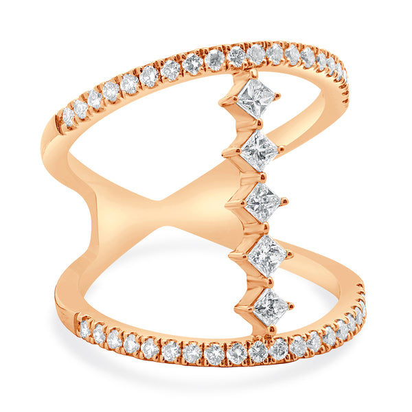 14 Karat Rose Gold Wide Diamond Bar Link Ring