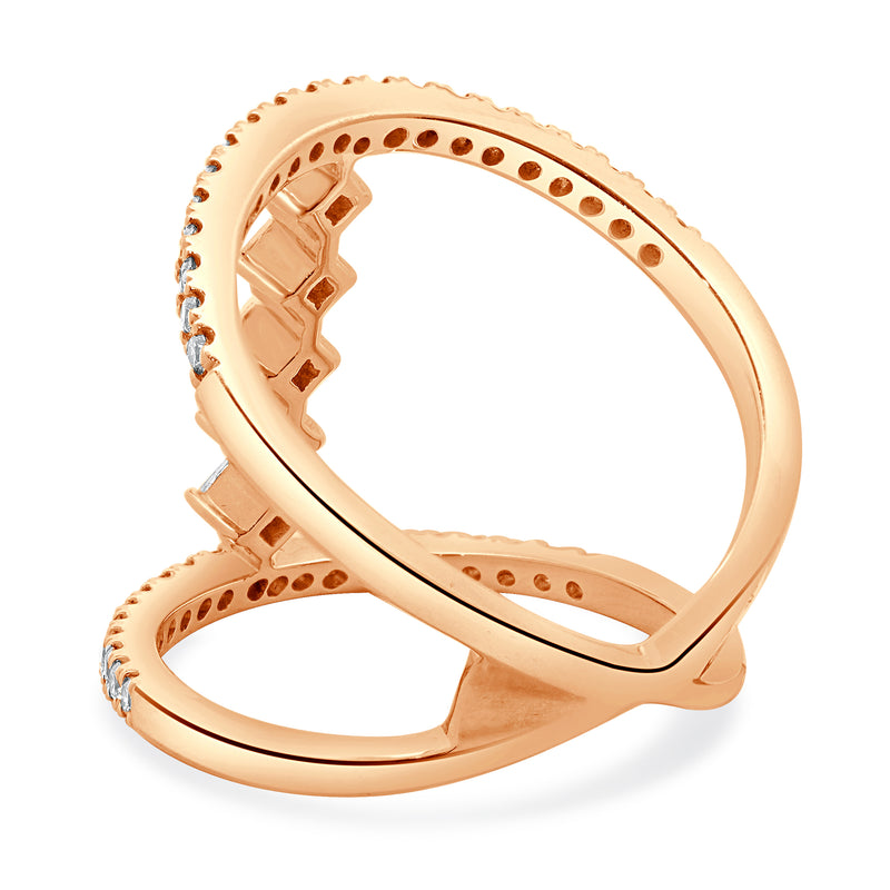 14 Karat Rose Gold Wide Diamond Bar Link Ring