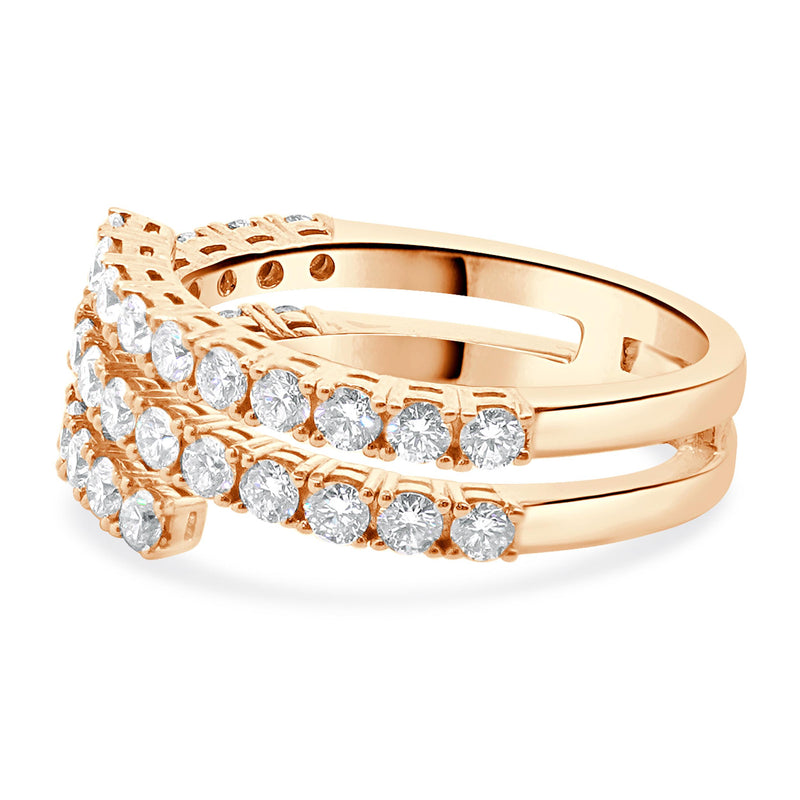 14 Karat Rose Gold Three Row Diamond Bypass Ring