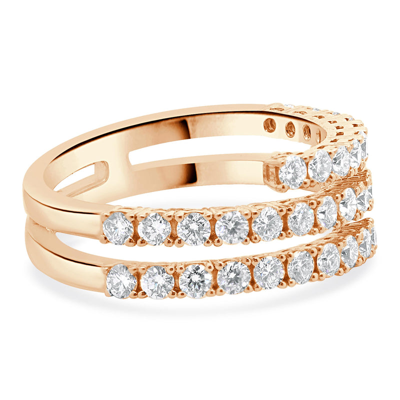 14 Karat Rose Gold Three Row Diamond Bypass Ring