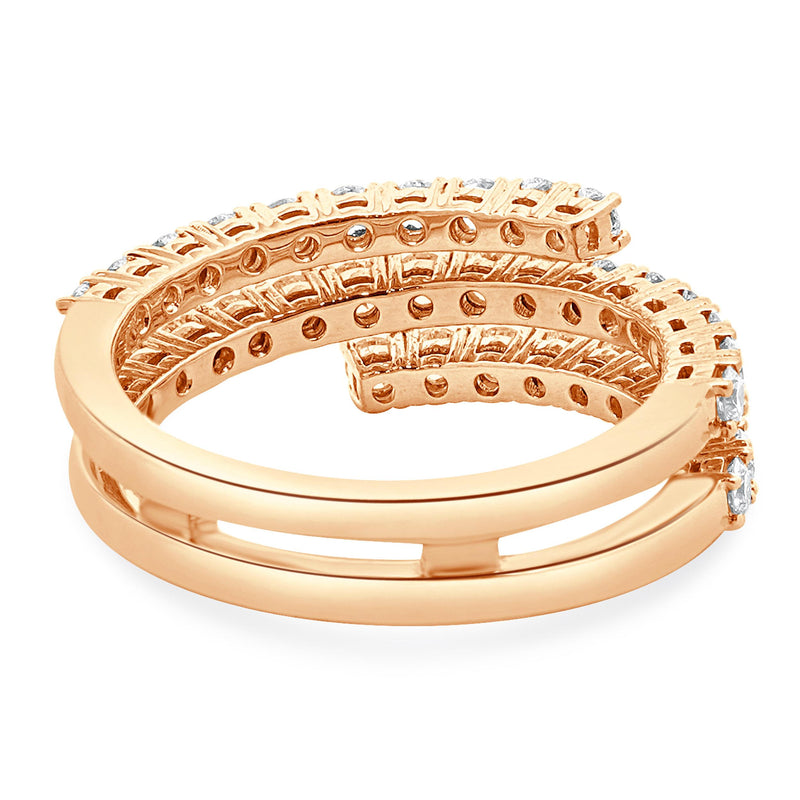 14 Karat Rose Gold Three Row Diamond Bypass Ring