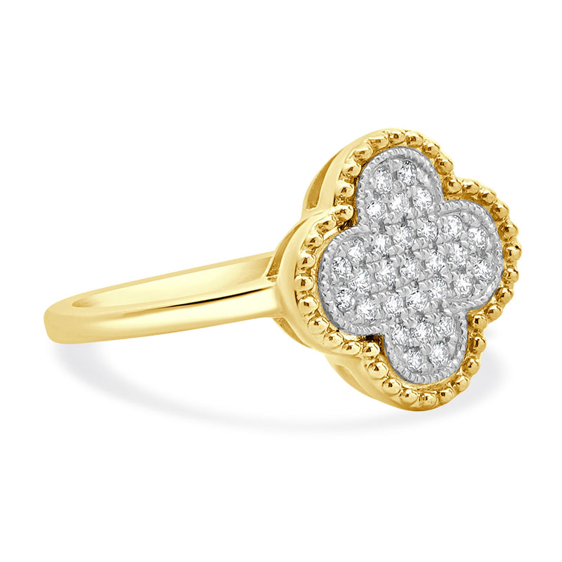 14 Karat Yellow Gold Pave Diamond Clover Ring