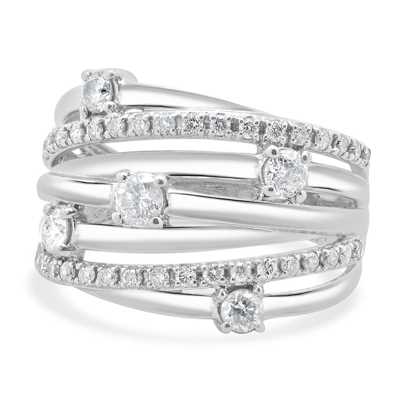 10 Karat White Gold Diamond Bypass Ring with Stations