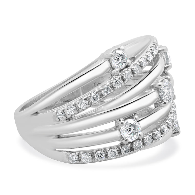 10 Karat White Gold Diamond Bypass Ring with Stations