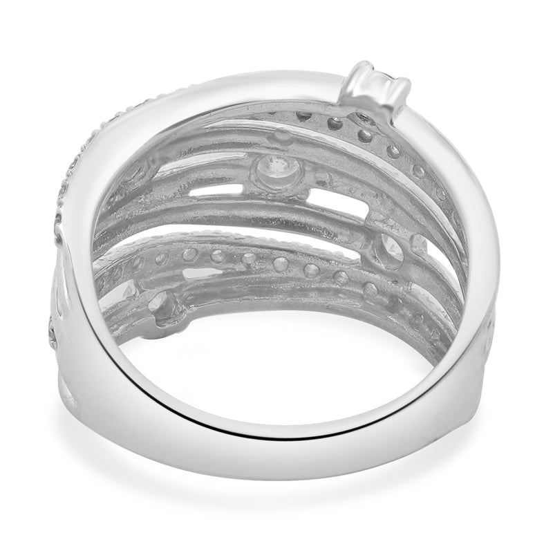 10 Karat White Gold Diamond Bypass Ring with Stations
