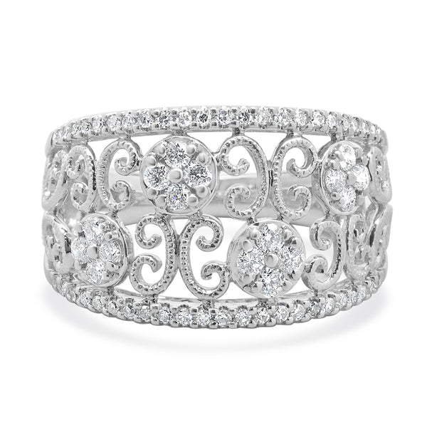 14 Karat White Gold Open Diamond Scroll Band