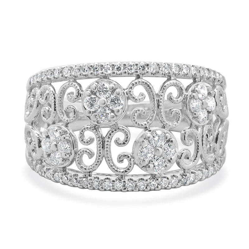 14 Karat White Gold Open Diamond Scroll Band