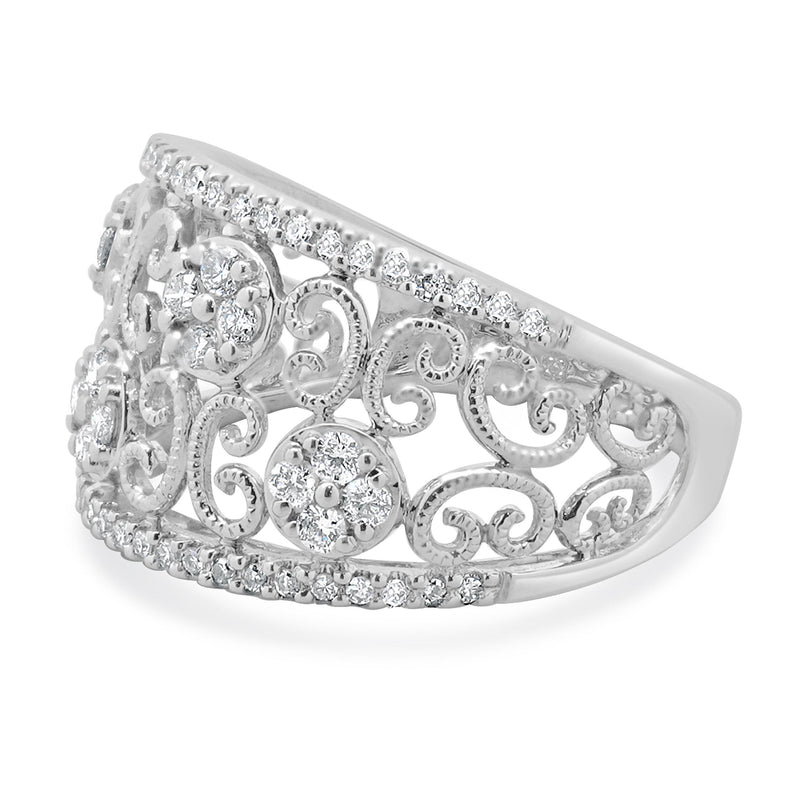 14 Karat White Gold Open Diamond Scroll Band