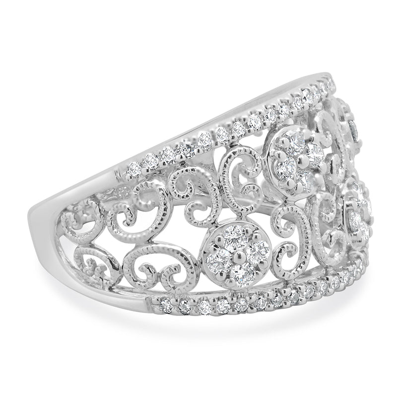 14 Karat White Gold Open Diamond Scroll Band