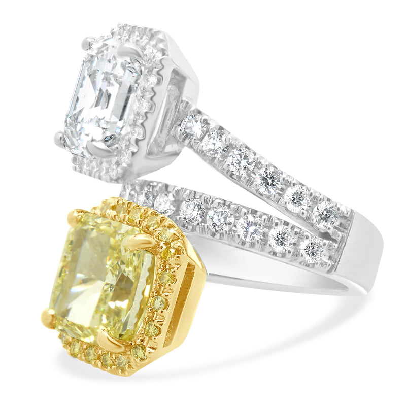 18 Karat White & Yellow Gold Fancy Yellow Radiant and Emerald Cut Diamond Bypass