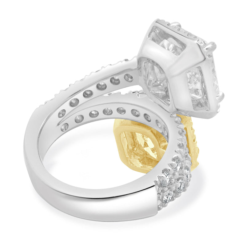 18 Karat White & Yellow Gold Fancy Yellow Radiant and Emerald Cut Diamond Bypass