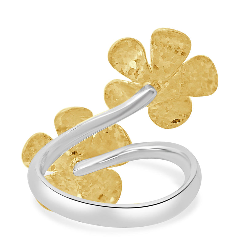 18 Karat White and Yellow Gold Diamond Double Flower Ring