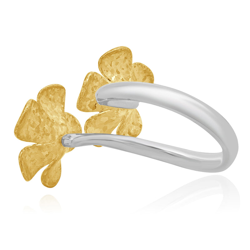 18 Karat White and Yellow Gold Diamond Double Flower Ring
