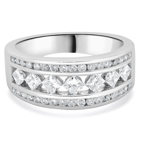 14 Karat White Gold Princess and Round Diamond Band