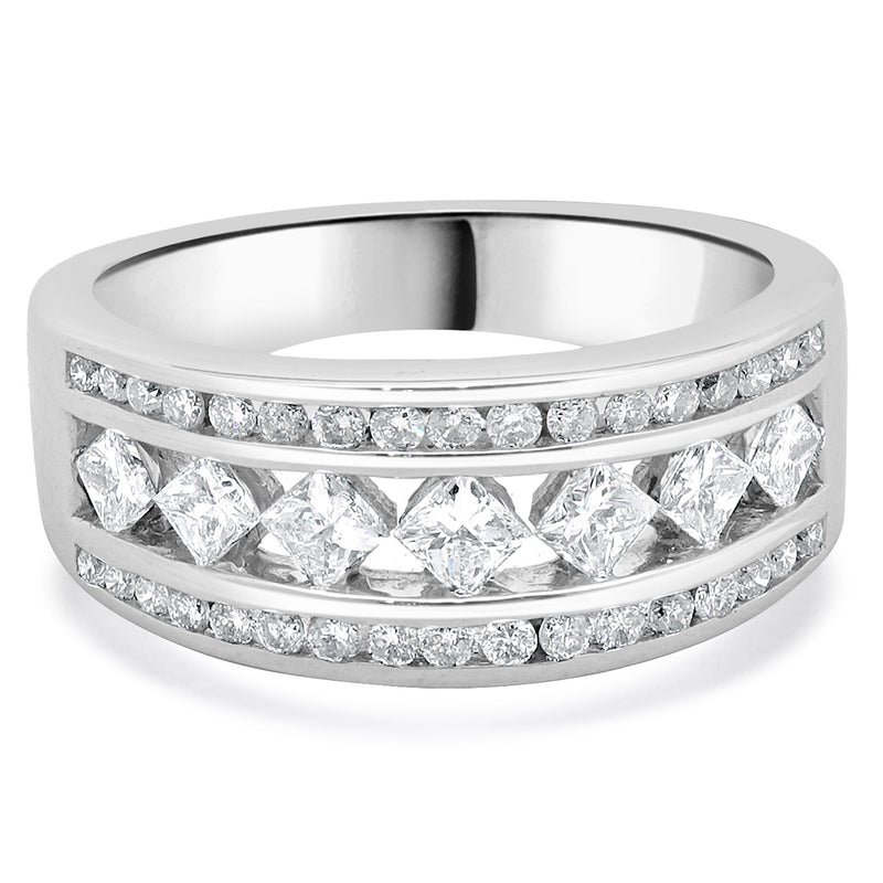 14 Karat White Gold Princess and Round Diamond Band