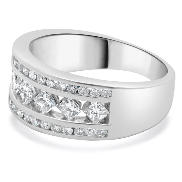 14 Karat White Gold Princess and Round Diamond Band