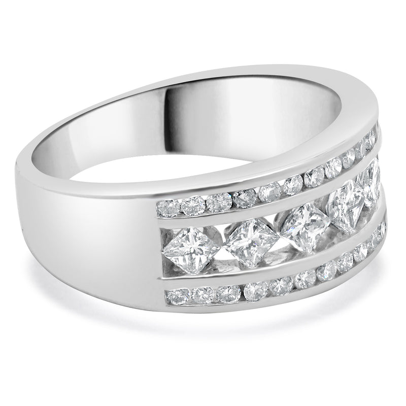 14 Karat White Gold Princess and Round Diamond Band