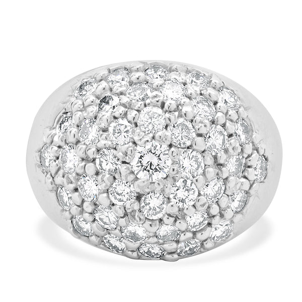 14 Karat White Gold Pave Diamond Domed Ring