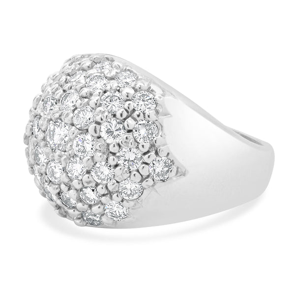 14 Karat White Gold Pave Diamond Domed Ring