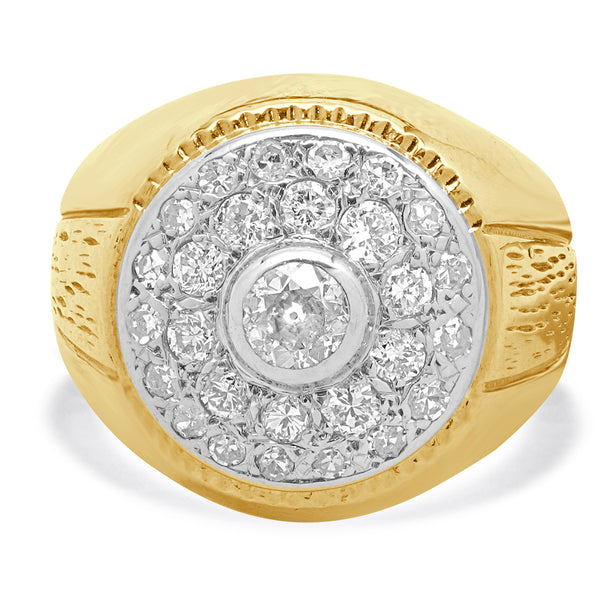 14 Karat Yellow Gold Gents Vintage Diamond Cluster Ring