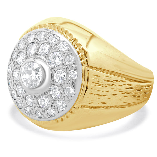 14 Karat Yellow Gold Gents Vintage Diamond Cluster Ring