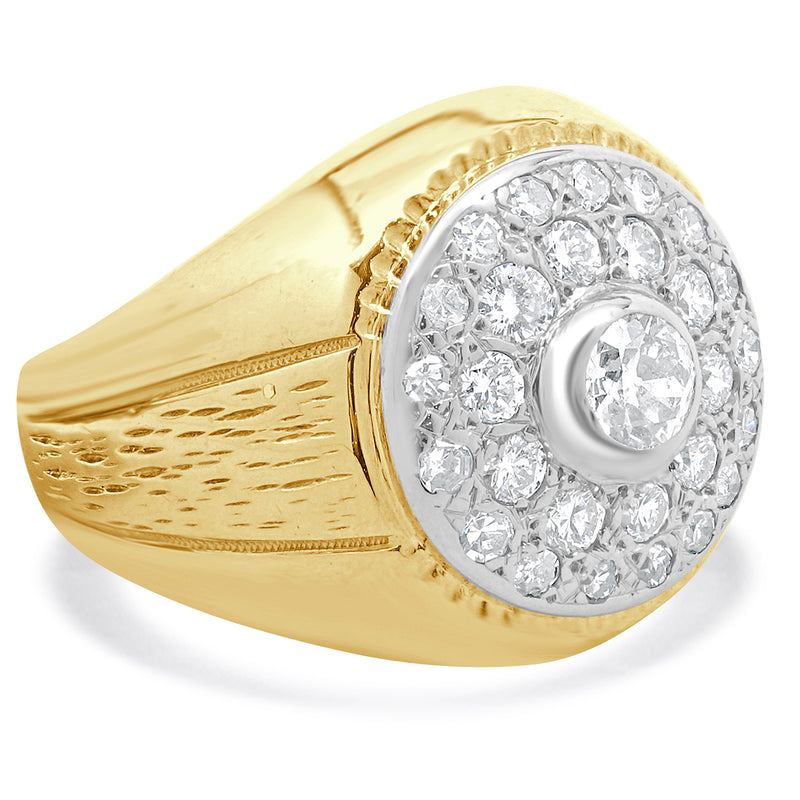 14 Karat Yellow Gold Gents Vintage Diamond Cluster Ring