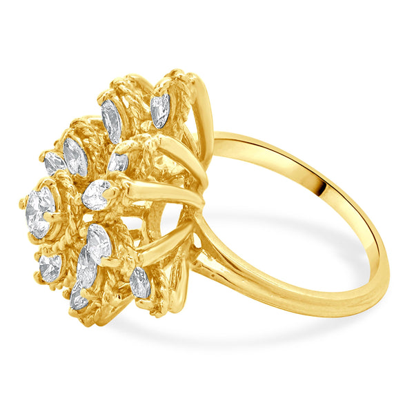18 Karat Yellow Gold Marquise and Round Brilliant Diamond Cocktail Ring