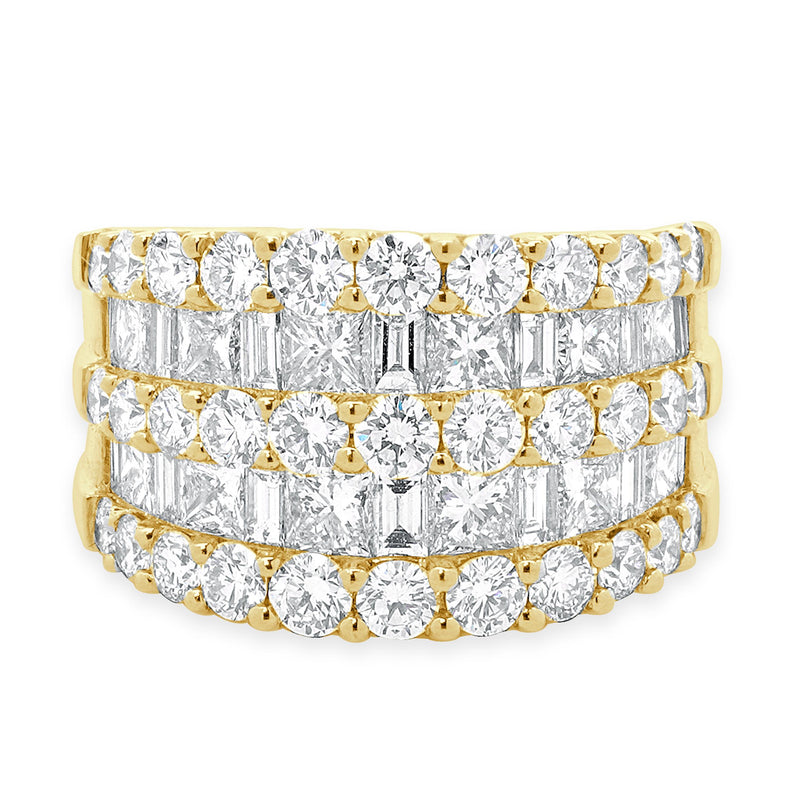 14 Karat Yellow Gold Multi Cut Five Row Diamond Cigar Band