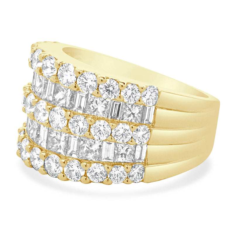 14 Karat Yellow Gold Multi Cut Five Row Diamond Cigar Band