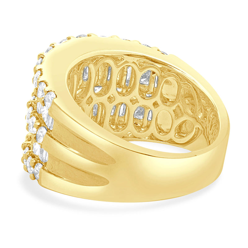 14 Karat Yellow Gold Multi Cut Five Row Diamond Cigar Band