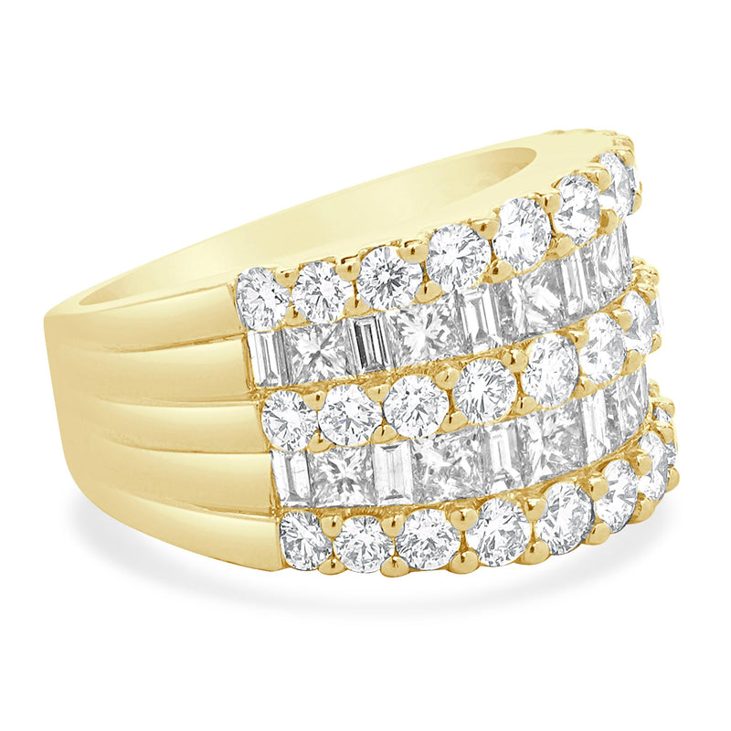 14 Karat Yellow Gold Multi Cut Five Row Diamond Cigar Band