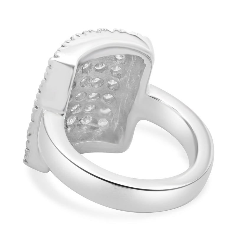 14 Karat White Gold Pave Diamond Rectangular Band