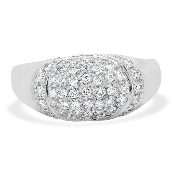 18 Karat White Gold Pave Diamond Dome Ring