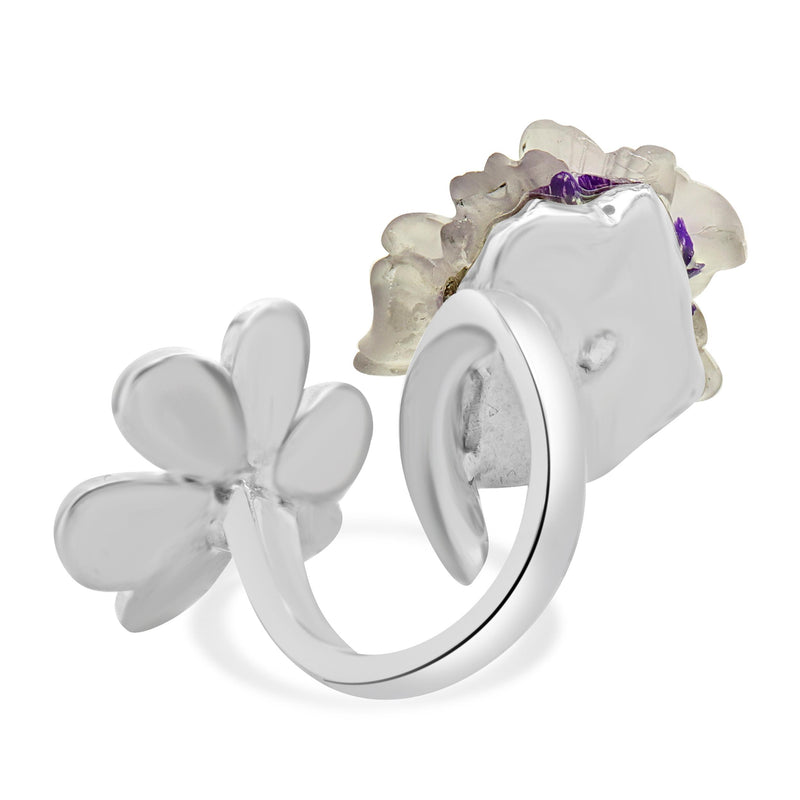 14 Karat White Gold Pave Diamond and Quartz Double Flower Ring
