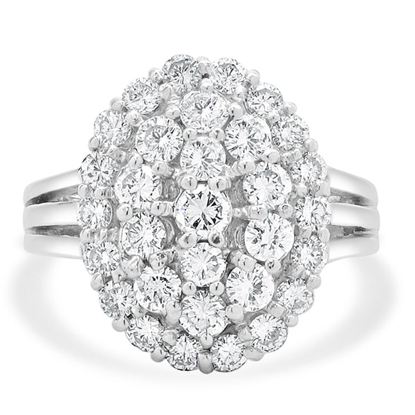 18 Karat White Gold Diamond Cluster Oval Ring