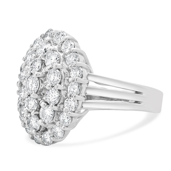 18 Karat White Gold Diamond Cluster Oval Ring