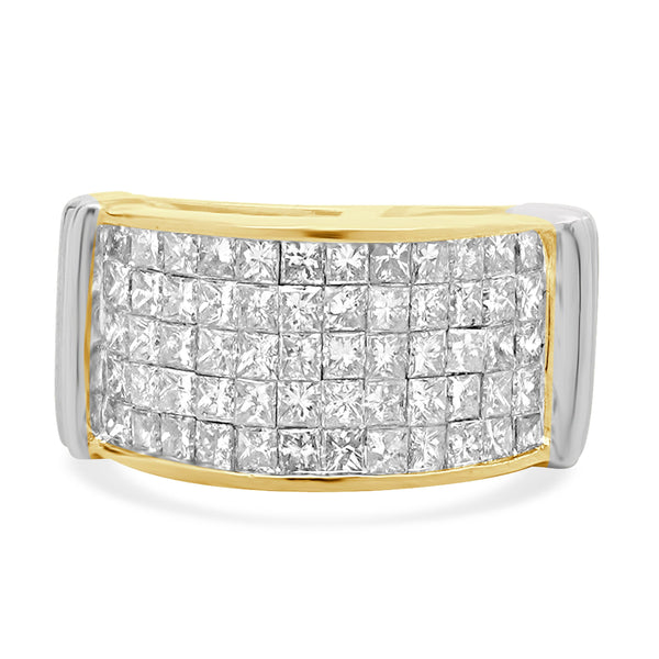 18 Karat Yellow Gold Five Row Invisible Set Diamond Ring