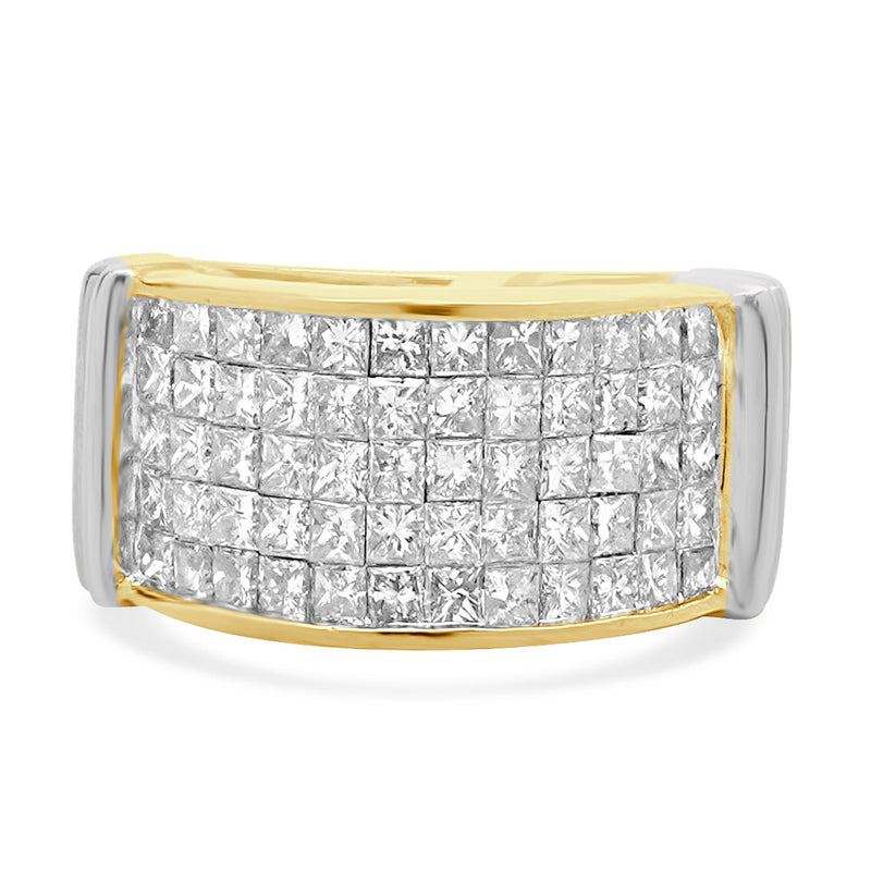 18 Karat Yellow Gold Five Row Invisible Set Diamond Ring
