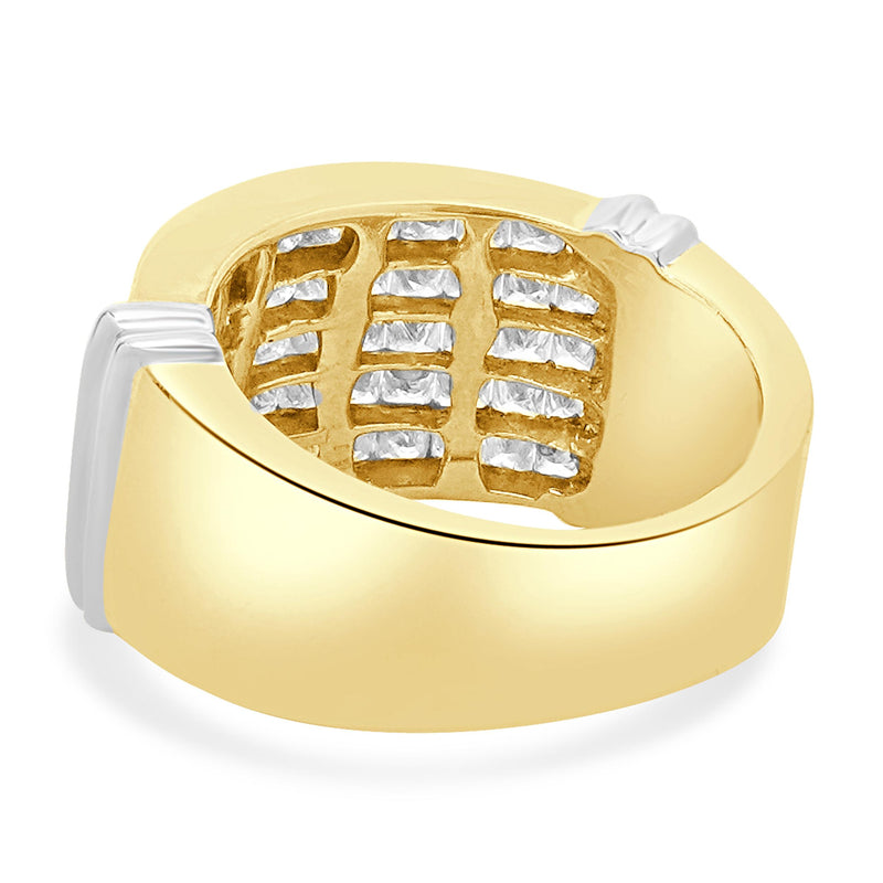 18 Karat Yellow Gold Five Row Invisible Set Diamond Ring