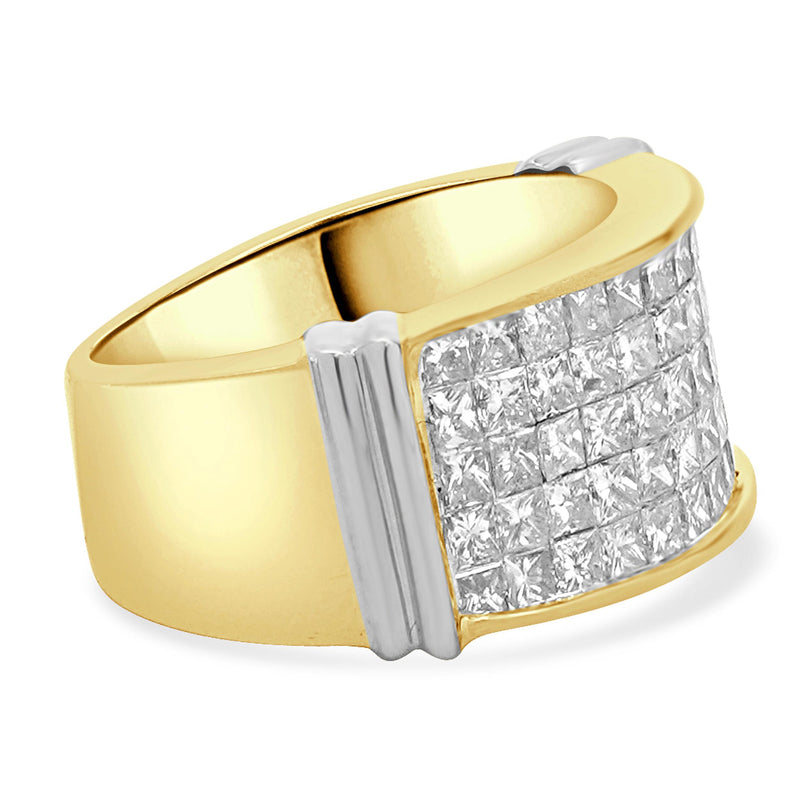 18 Karat Yellow Gold Five Row Invisible Set Diamond Ring
