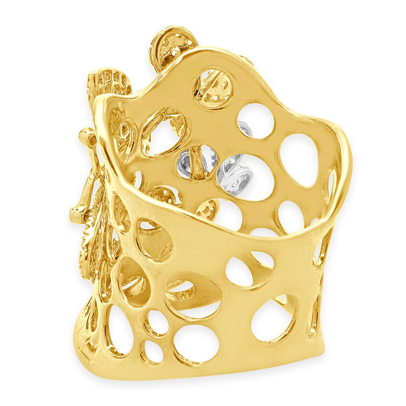 14 Karat Yellow, White, and Rose Gold Pave Diamond Butterfly Stack Ring