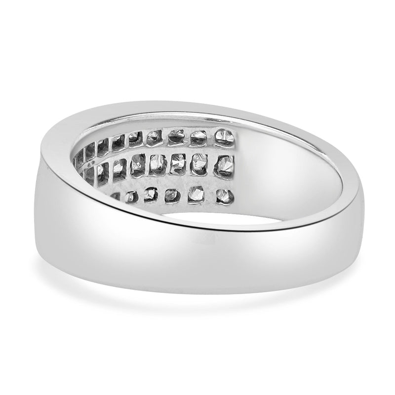 14 Karat White Gold Three Row Invisible Set Diamond Ring