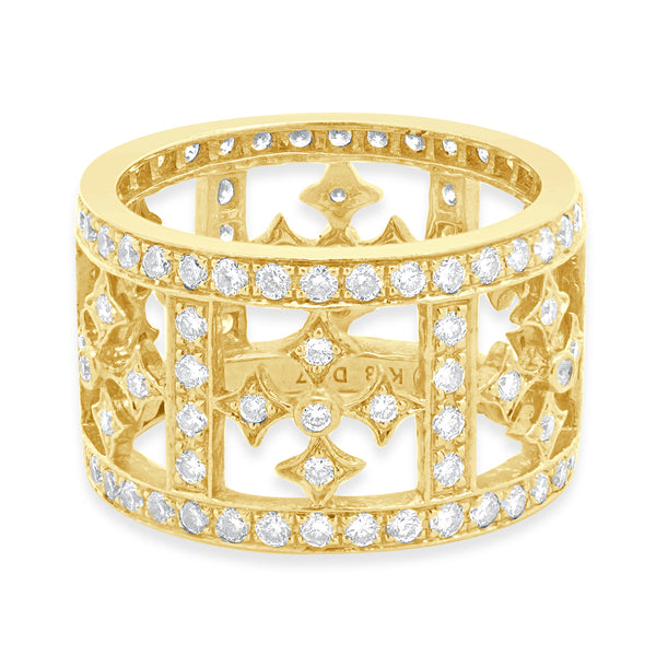 18 Karat Yellow Gold Diamond Cross Ring
