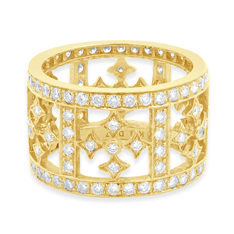 18 Karat Yellow Gold Diamond Cross Ring